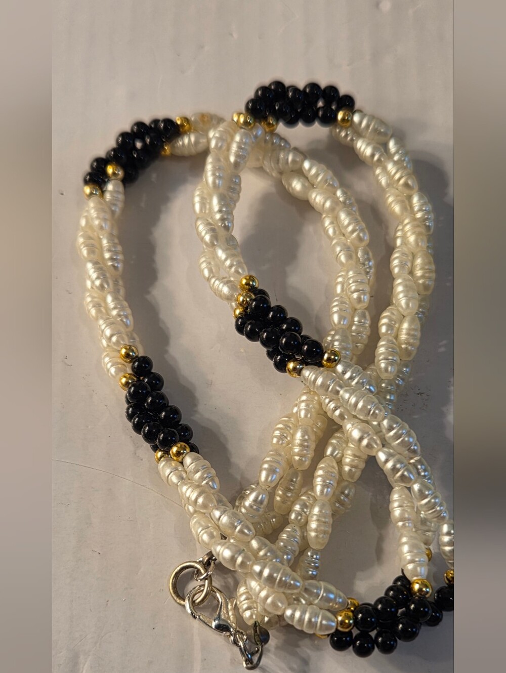 Pearl and Black Bead Multi-Strand Necklace - Elegant Contrast